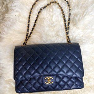 Chanel Classic Double Flap Bag Quilted Caviar Maxi